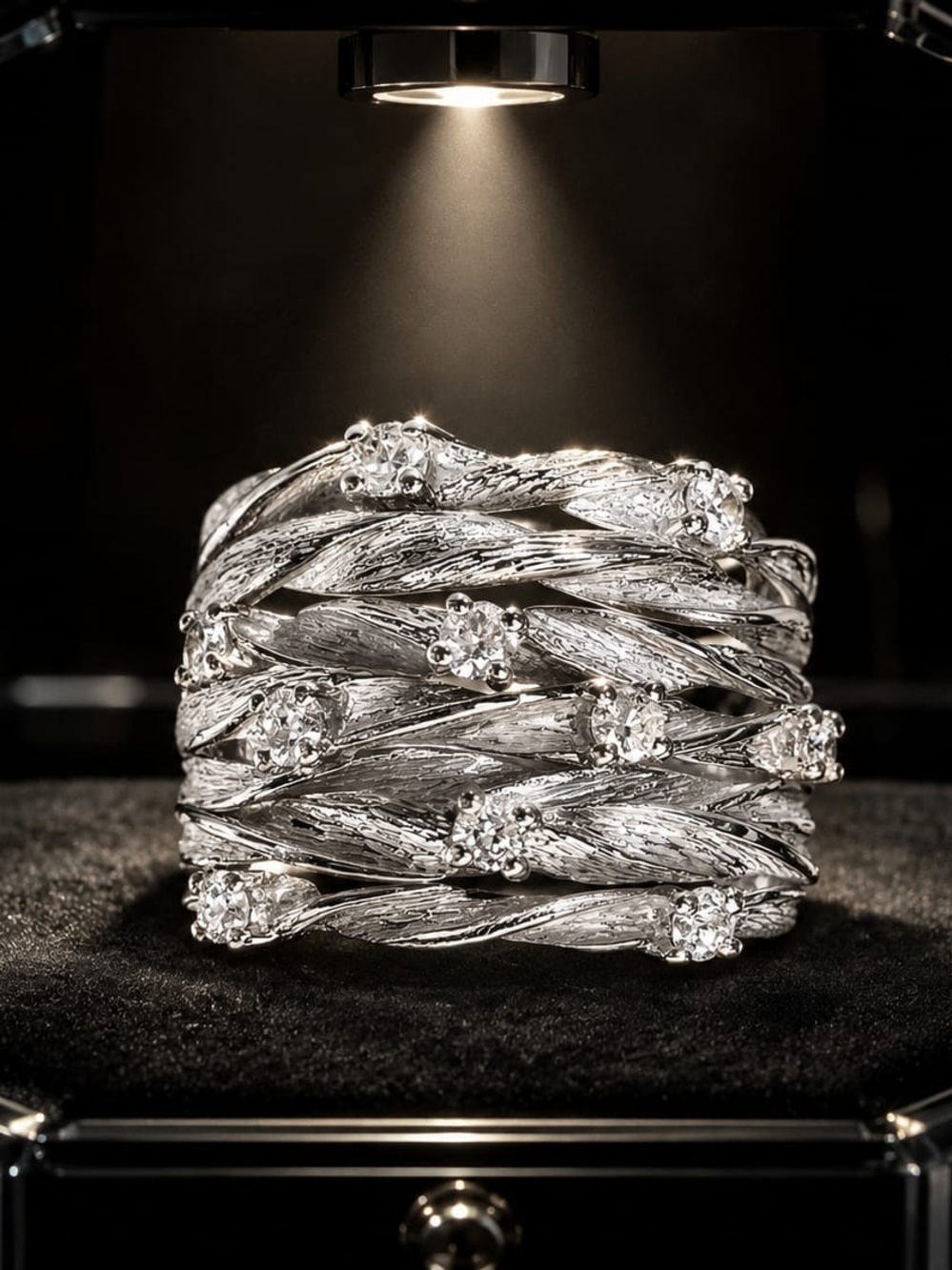 Silver Twisted Multi-Band Crystal Ring